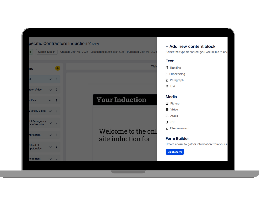Customisable online inductions
