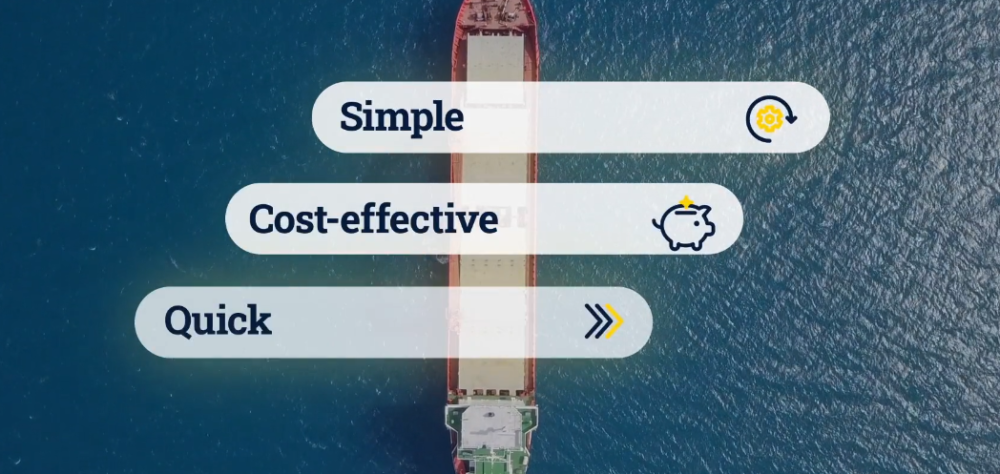 Video background of the shipping container making way across the sea with some navigation options hovering over